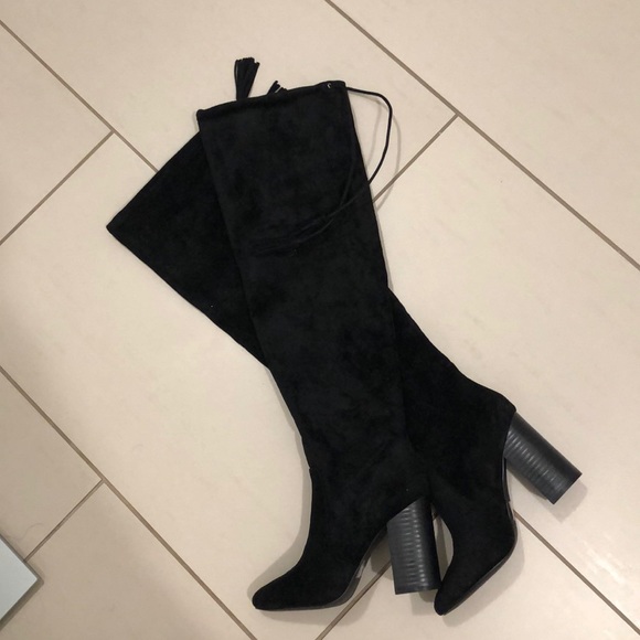 Call It Spring Shoes - Over the knee black slouchy heels size 6